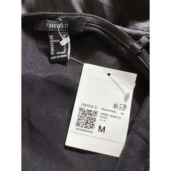 Forever 21 Satiny Black Mini Dress with Cream Bow Size M NWT - Picture 3 of 3